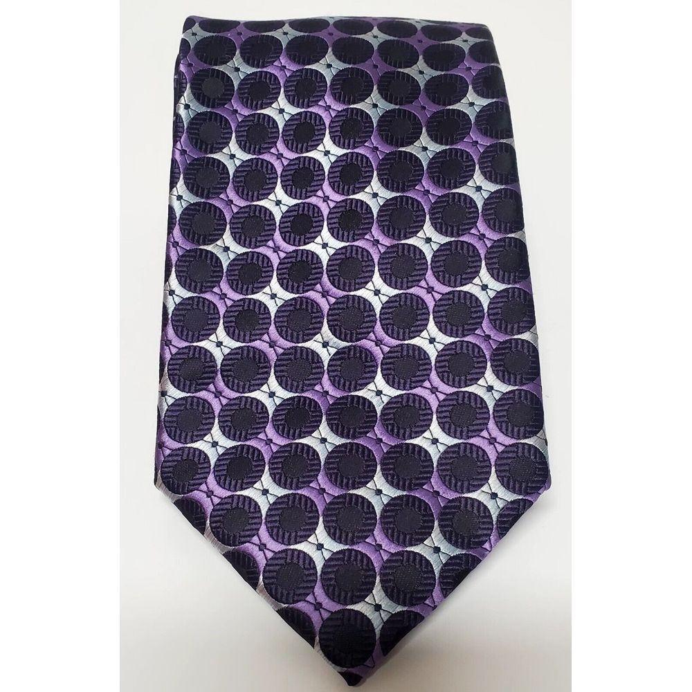 BERGAMO NEW YORK Necktie Black/ Purple/Lilac/Silver Circle Geometric Tie